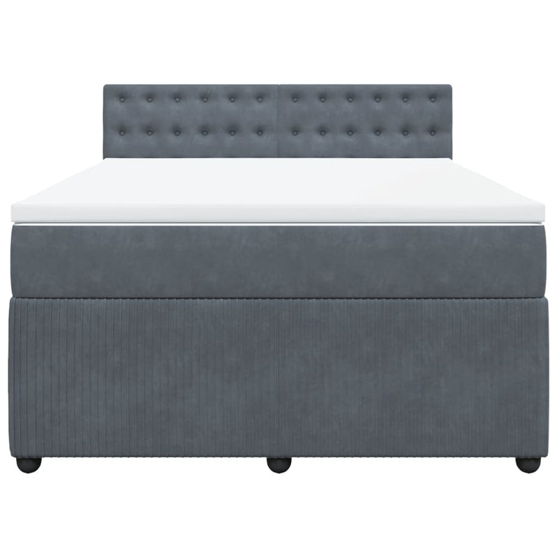 Box Spring Bed with Mattress Dark Grey Queen Velvet