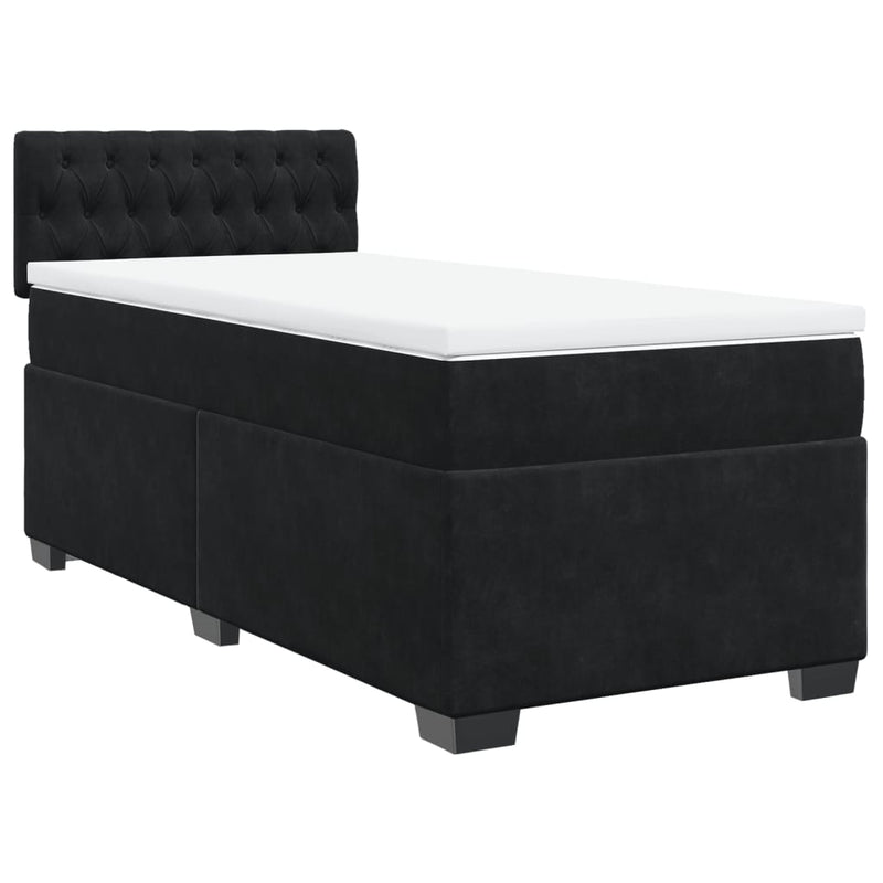 Box Spring Bed with Mattress Black King Single Fabric