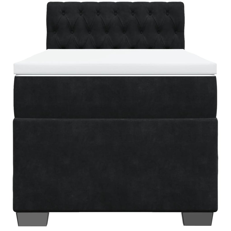 Box Spring Bed with Mattress Black King Single Fabric