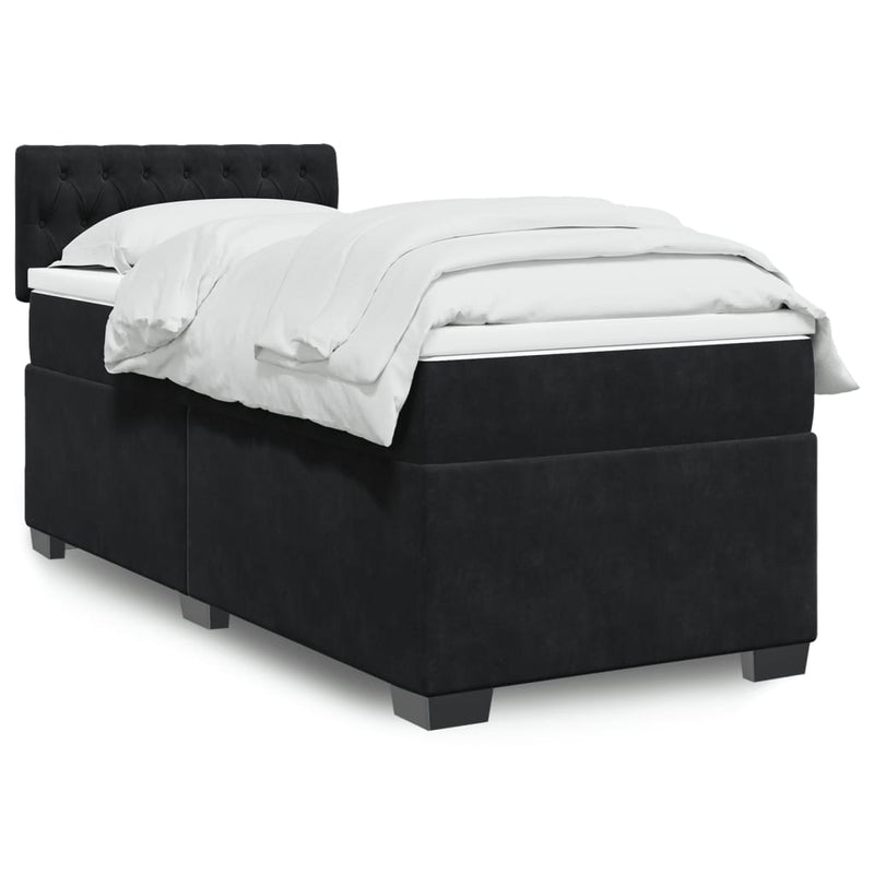 Box Spring Bed with Mattress Black King Single Fabric