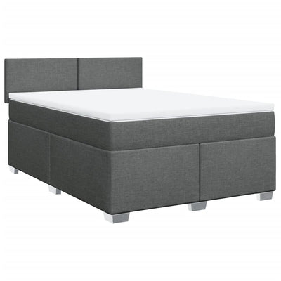 Box Spring Bed with Mattress Dark Grey Double Fabric