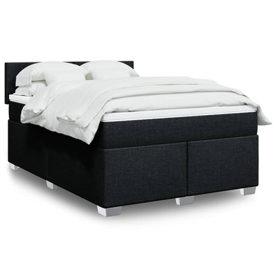 Box Spring Bed with Mattress Black Double Fabric