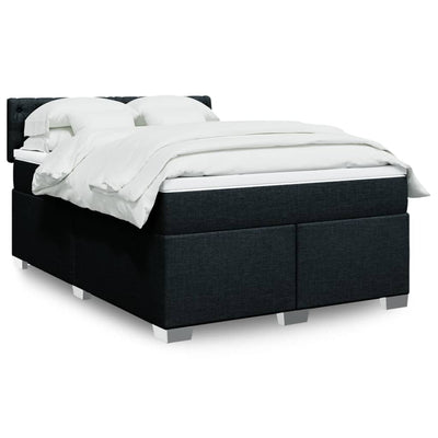 Box Spring Bed with Mattress Black Double Fabric