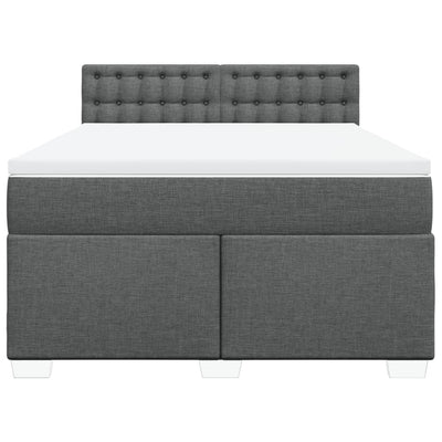 Box Spring Bed with Mattress Dark Grey Double Fabric