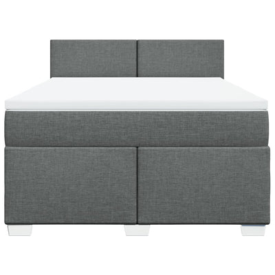 Box Spring Bed with Mattress Dark Grey Queen Fabric