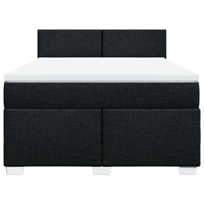 Box Spring Bed with Mattress Black Queen Fabric