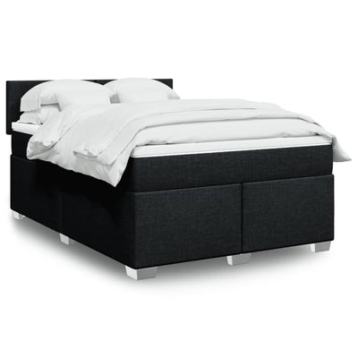 Box Spring Bed with Mattress Black Queen Fabric