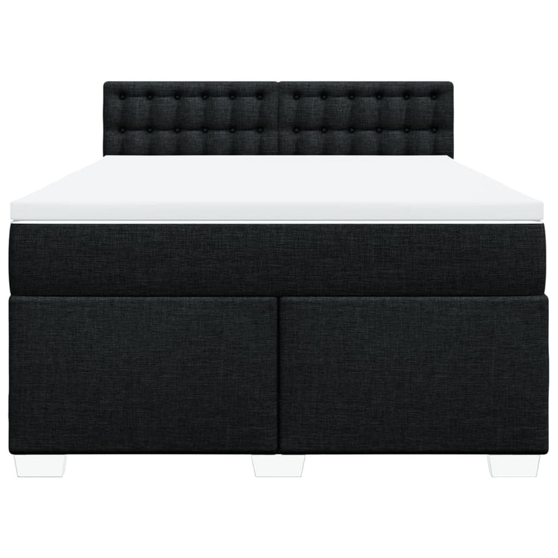 Box Spring Bed with Mattress Black Queen Fabric