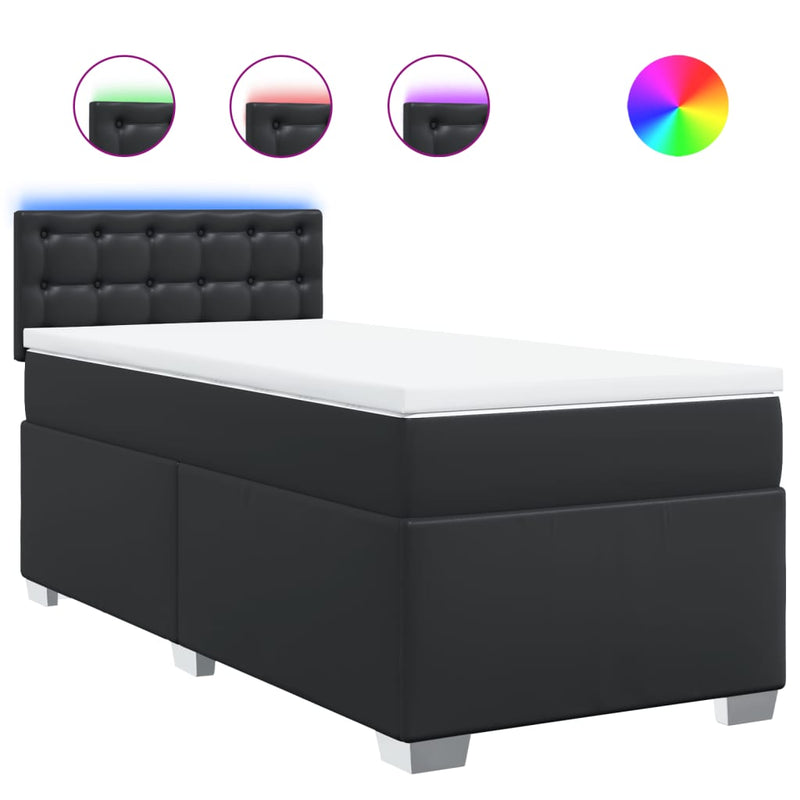 Box Spring Bed with Mattress Black King Single Faux Leather