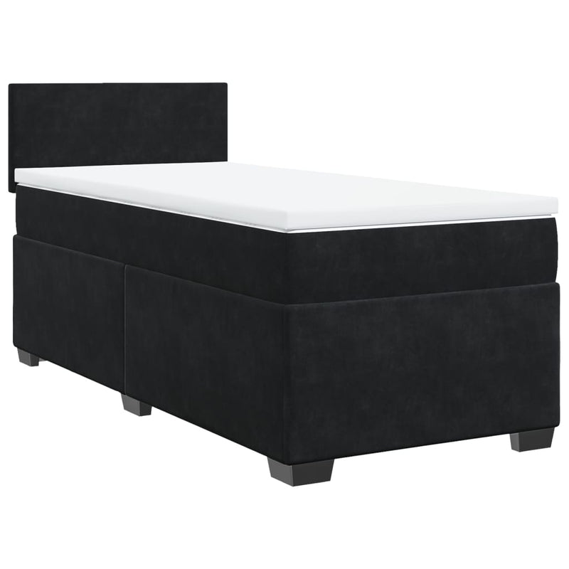 Box Spring Bed with Mattress Black King Single Velvet