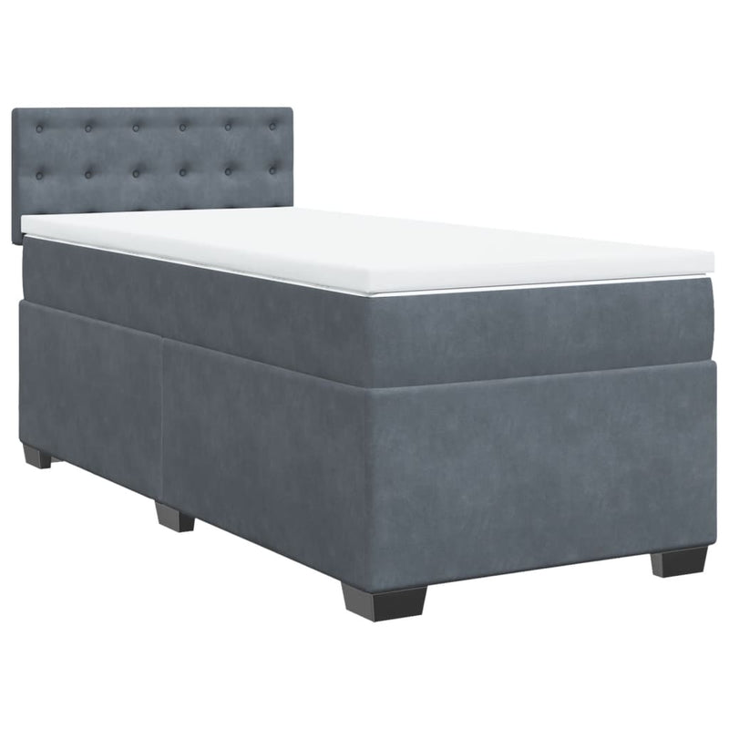 Box Spring Bed with Mattress Dark Grey King Single Velvet