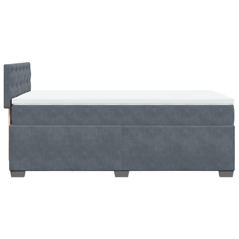 Box Spring Bed with Mattress Dark Grey King Single Velvet