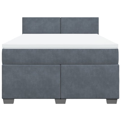 Box Spring Bed with Mattress Dark Grey Double Velvet