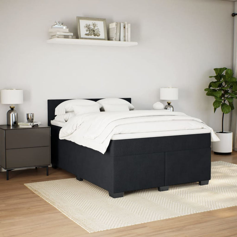 Box Spring Bed with Mattress Black Double Velvet