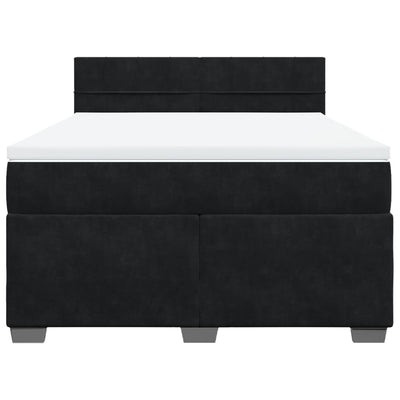 Box Spring Bed with Mattress Black Double Velvet