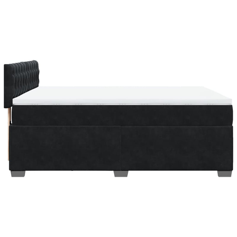 Box Spring Bed with Mattress Black Double Velvet