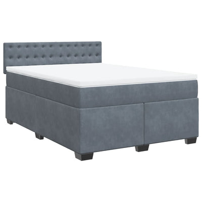 Box Spring Bed with Mattress Dark Grey Double Velvet