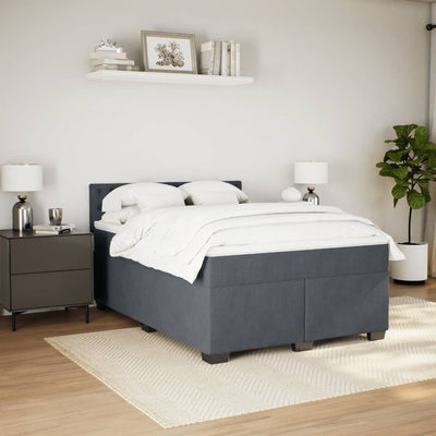 Box Spring Bed with Mattress Dark Grey Double Velvet