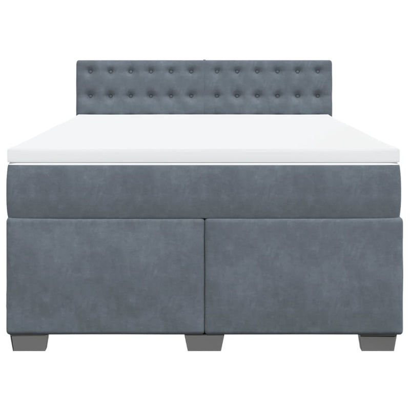 Box Spring Bed with Mattress Dark Grey Double Velvet