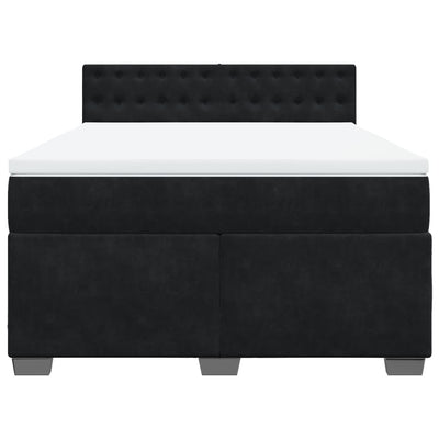 Box Spring Bed with Mattress Black Double Velvet