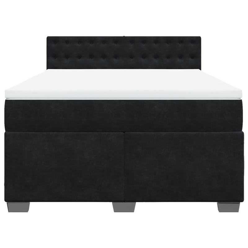 Box Spring Bed with Mattress Black Double Velvet