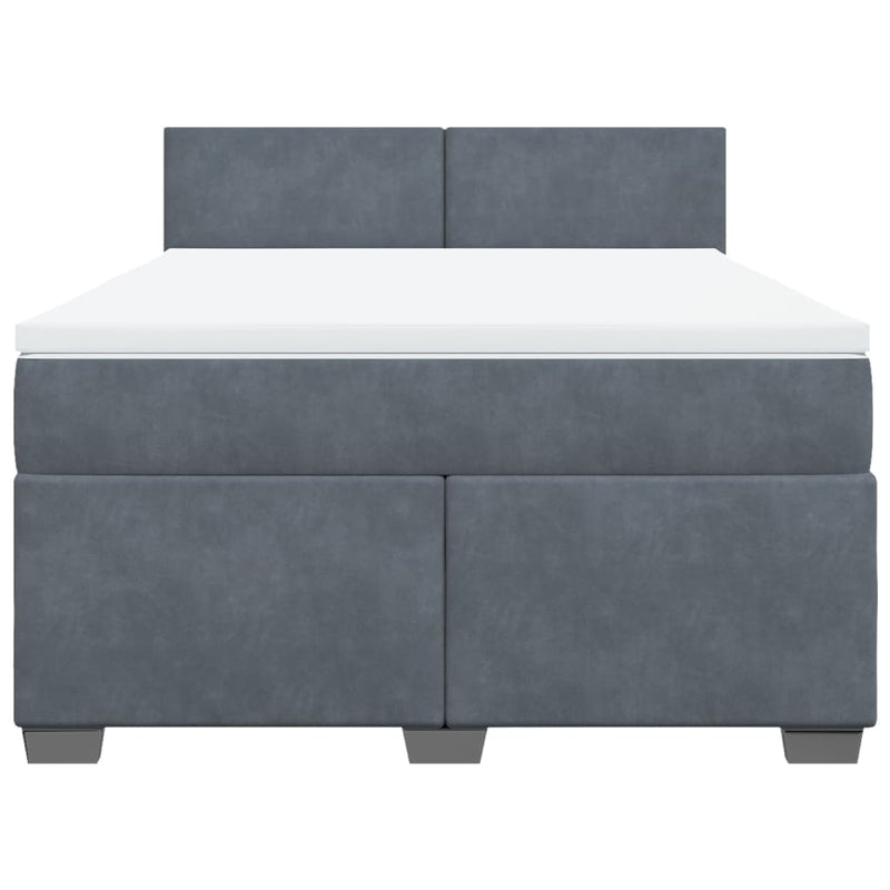 Box Spring Bed with Mattress Dark Grey Queen Velvet