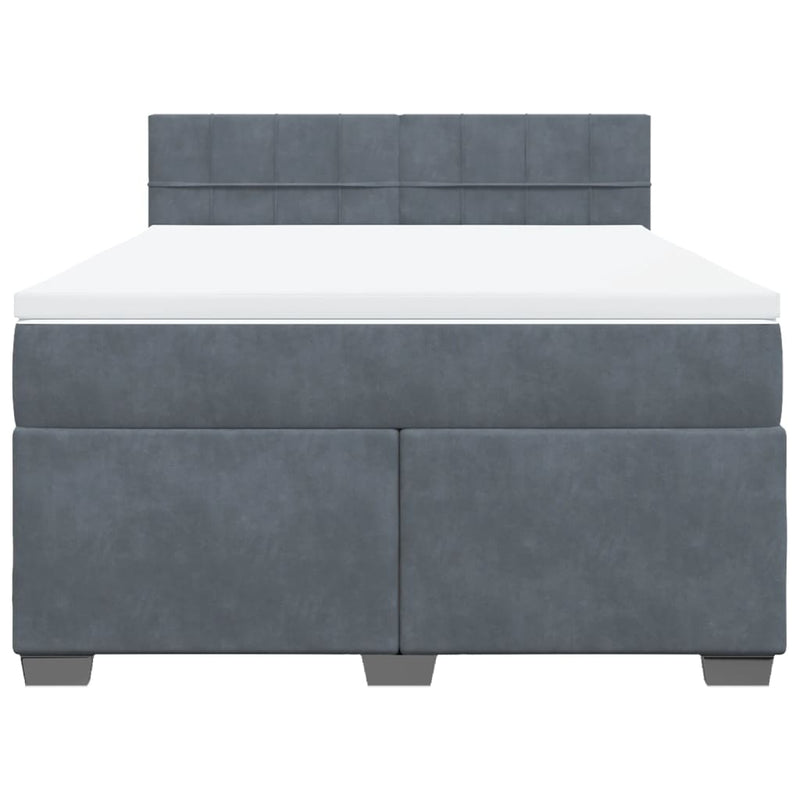 Box Spring Bed with Mattress Dark Grey Queen Velvet