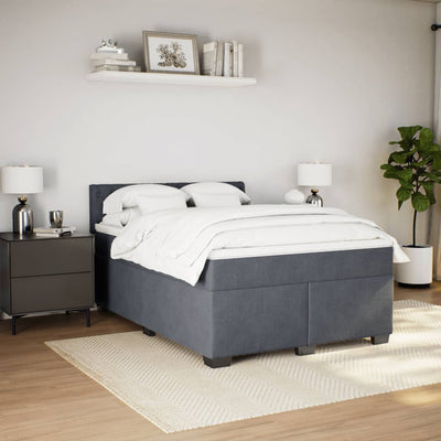 Box Spring Bed with Mattress Dark Grey Queen Velvet