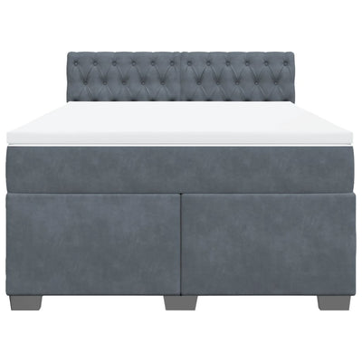 Box Spring Bed with Mattress Dark Grey Queen Velvet