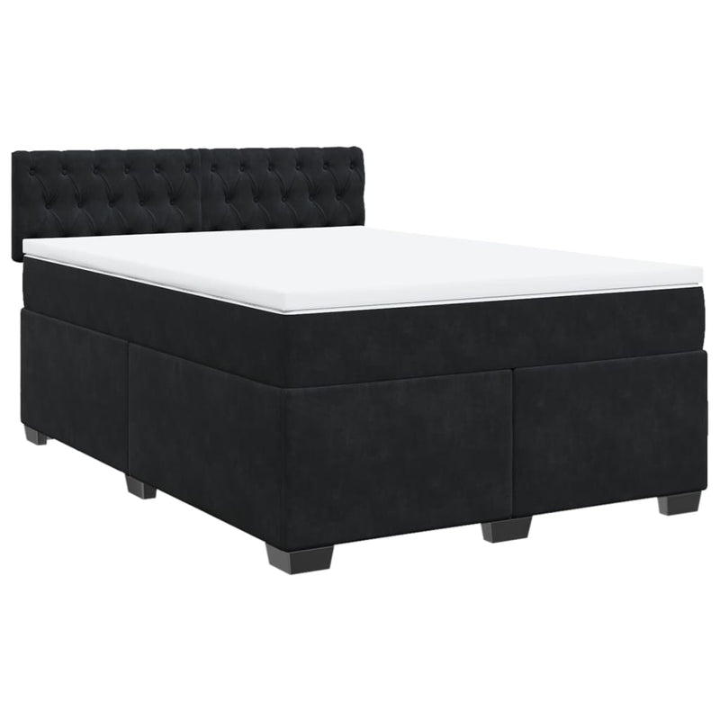 Box Spring Bed with Mattress Black Queen Velvet