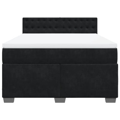 Box Spring Bed with Mattress Black Queen Velvet