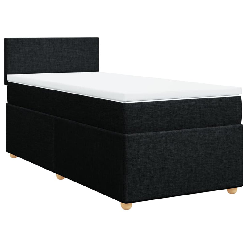 Box Spring Bed with Mattress Black King Single Fabric