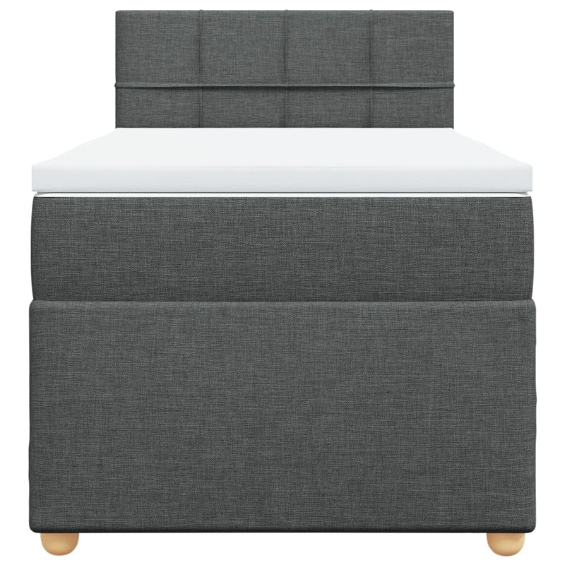 Box Spring Bed with Mattress Dark Grey King Single Fabric