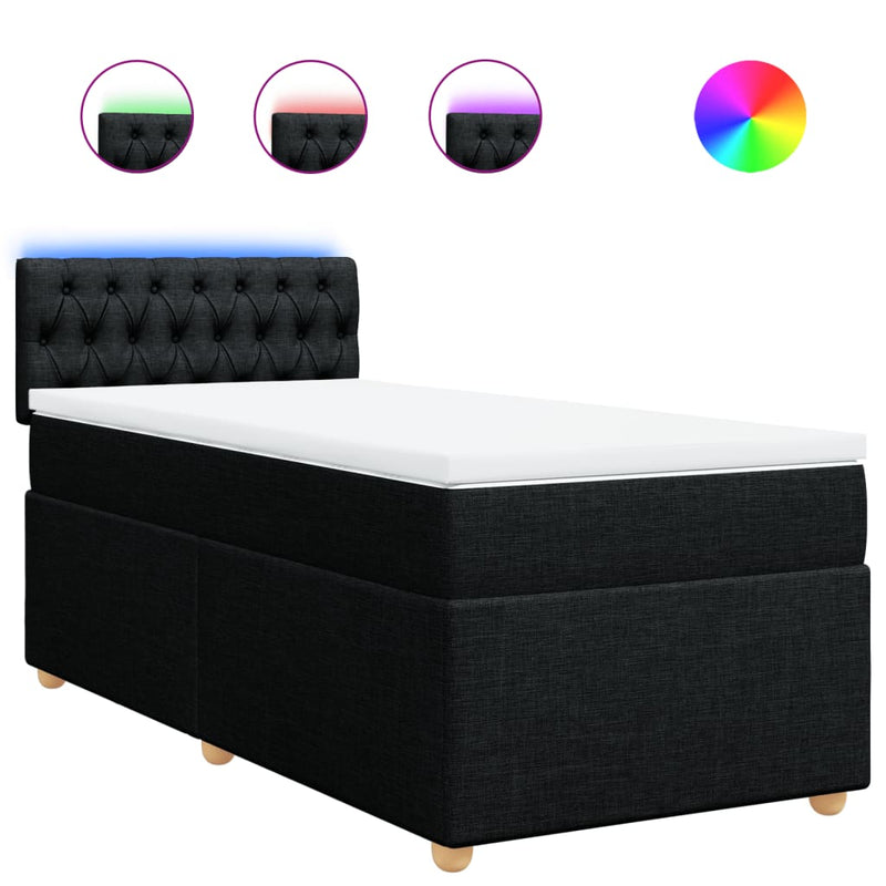 Box Spring Bed with Mattress Black King Single Fabric