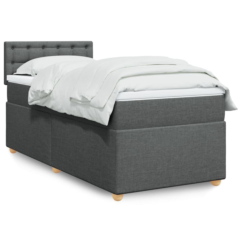 Box Spring Bed with Mattress Dark Grey King Single Fabric