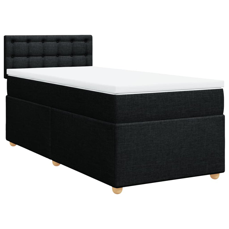 Box Spring Bed with Mattress Black King Single Fabric