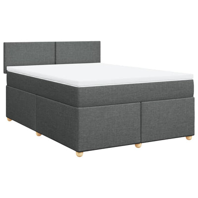 Box Spring Bed with Mattress Dark Grey Double Fabric