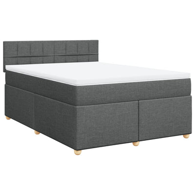 Box Spring Bed with Mattress Dark Grey Double Fabric