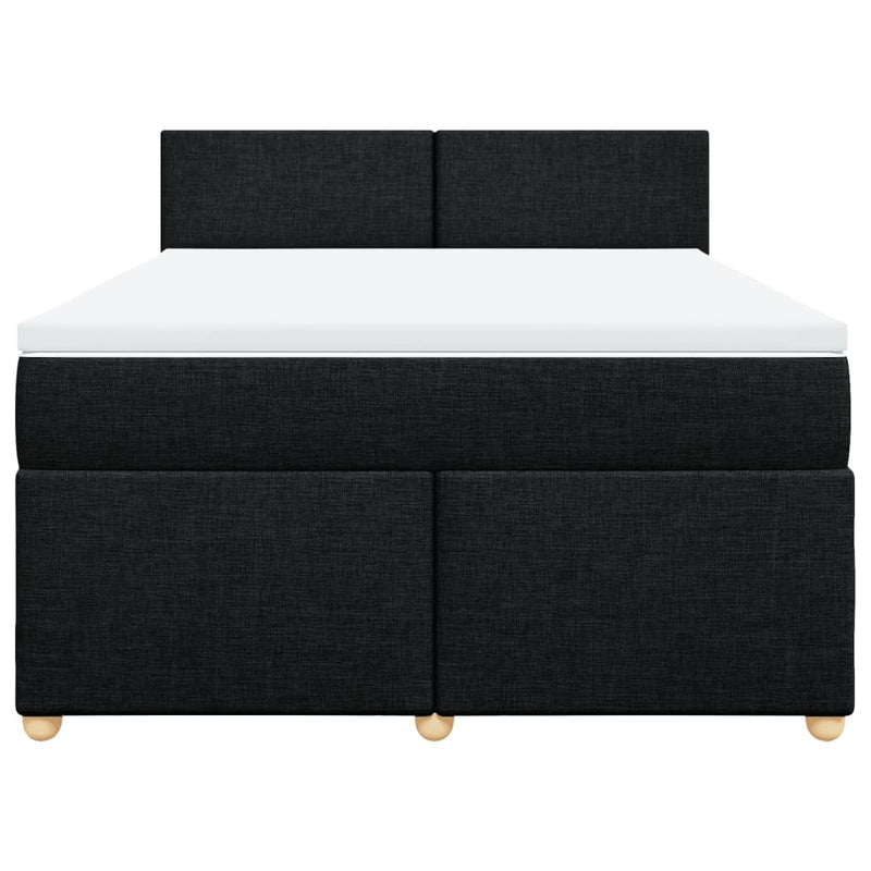 Box Spring Bed with Mattress Black Queen Fabric