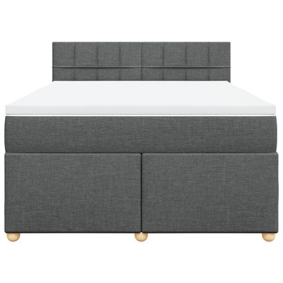 Box Spring Bed with Mattress Dark Grey Queen Fabric