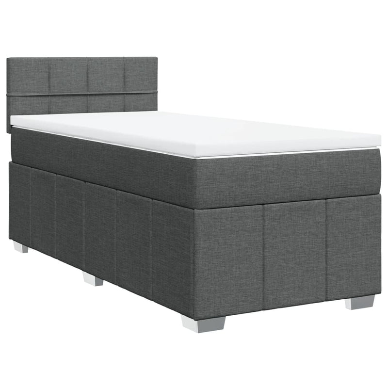 Box Spring Bed with Mattress Dark Grey King Single Fabric