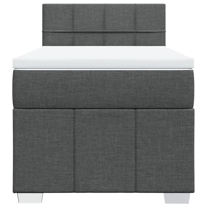 Box Spring Bed with Mattress Dark Grey King Single Fabric