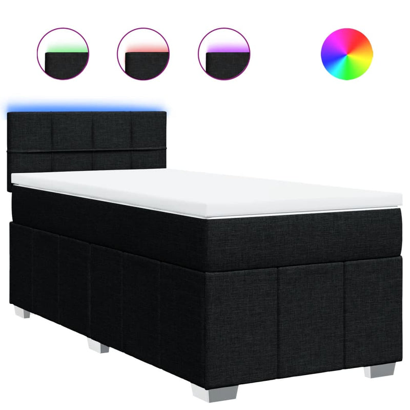 Box Spring Bed with Mattress Black King Single Fabric