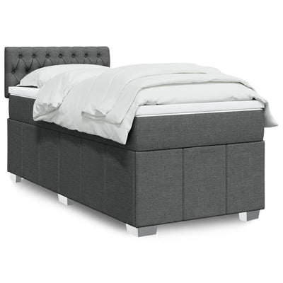 Box Spring Bed with Mattress Dark Grey King Single Fabric