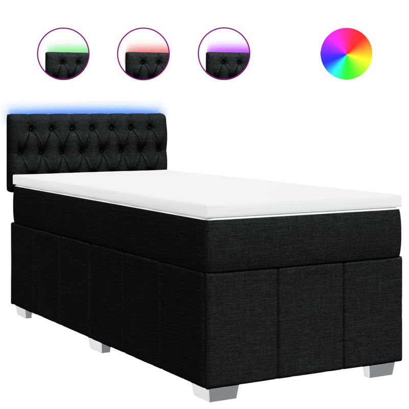 Box Spring Bed with Mattress Black King Single Fabric