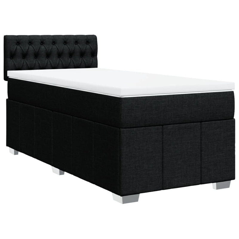 Box Spring Bed with Mattress Black King Single Fabric