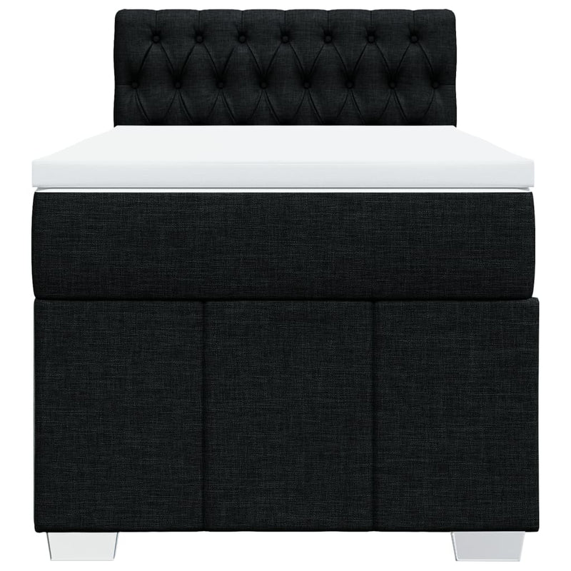 Box Spring Bed with Mattress Black King Single Fabric