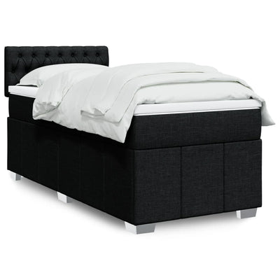 Box Spring Bed with Mattress Black King Single Fabric