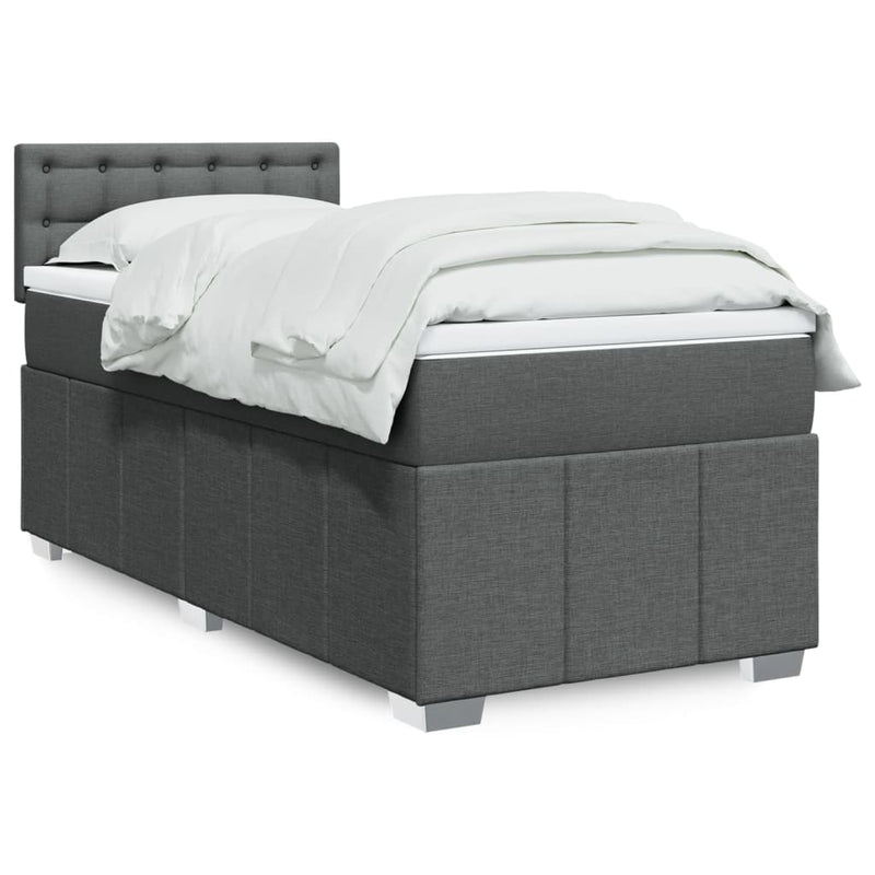 Box Spring Bed with Mattress Dark Grey King Single Fabric