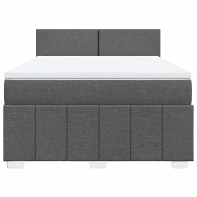 Box Spring Bed with Mattress Dark Grey Double Fabric